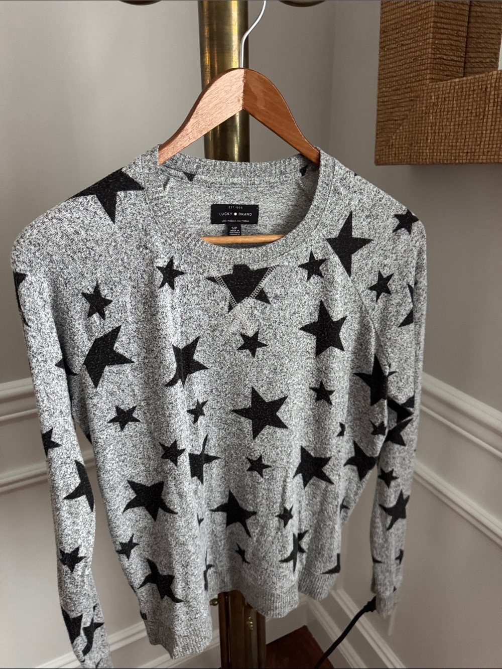 Lucky Brand Gray Sweater with Black Star Pattern